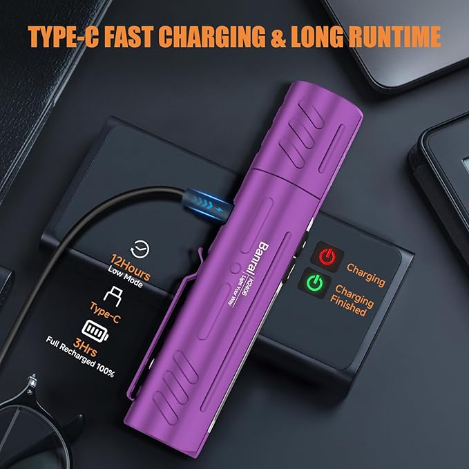 Rechargeable Tactical Flashlights High Lumens - Super Bright Small Powerful LED Magnetic USB C Flashlight, 8 Modes, Dual Button Waterproof Pocket Flash Light for Emergency, Car (2, Purple)