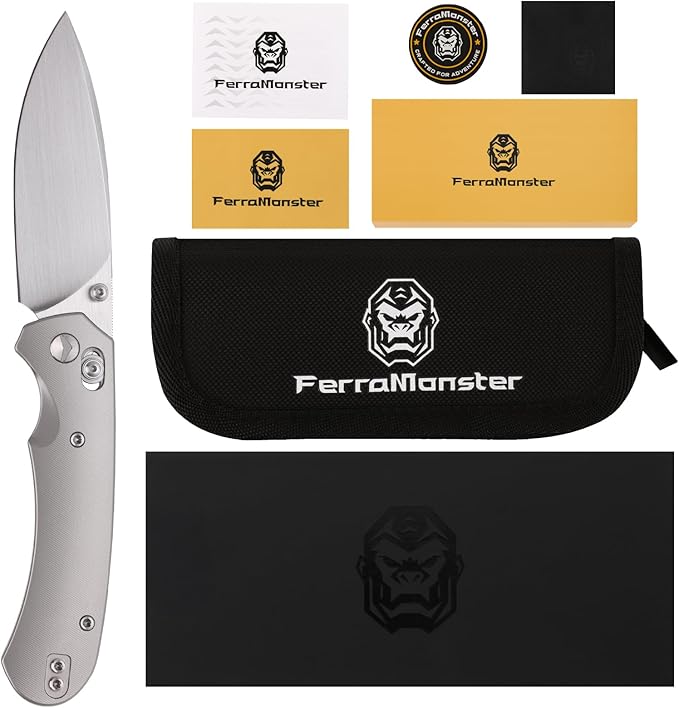 Folding Pocket Knife,3.31” M390 Blade,Erogonomic Titanium Handle,Hunting Survival Knife,EDC Knife for Hunting Camping Survival Outdoor Fishing Hiking（Grey）