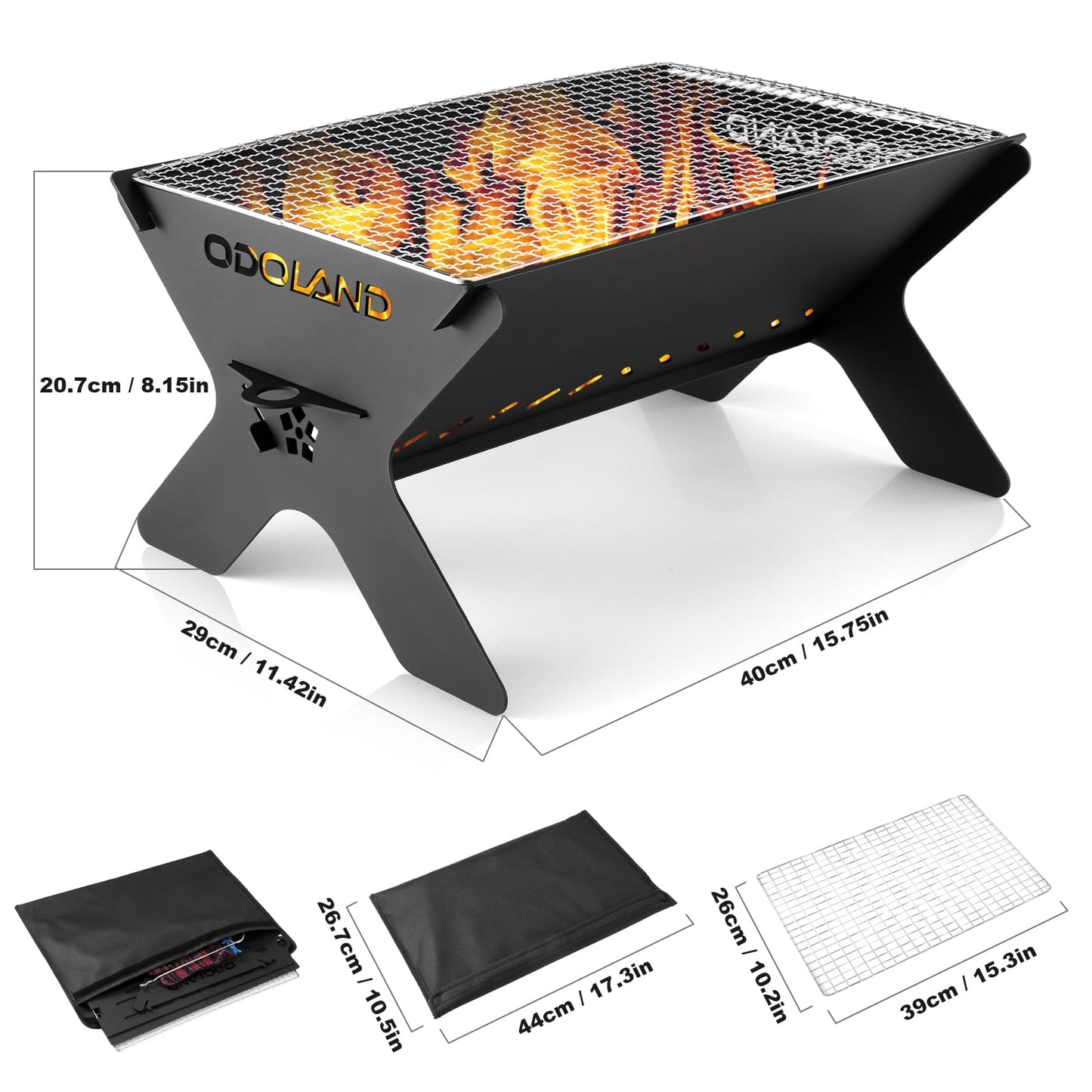 Odoland Portable Folding Charcoal Grills for Outdoor Cooking Bonfire BBQ