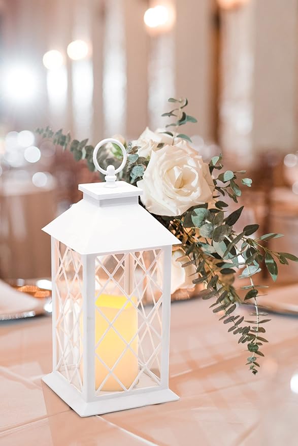 YAKii Decorative Candle Lantern with LED Flameless Candle and Timer, Plastic LED Candle & Holder, Indoor & Outdoor Hanging Lights Decorations Lantern (White 2PCS)