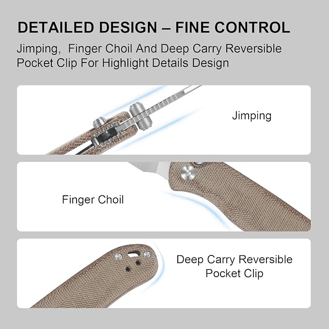 Kizer Drop Bear 2 Pocket Knife, 2.96" Nitro-V Clip Point Blade Folding Knife with Brown Micarta Handle, Button Liner Lock EDC Knives with Jimping on Spine for Men Women V3619.2CC1