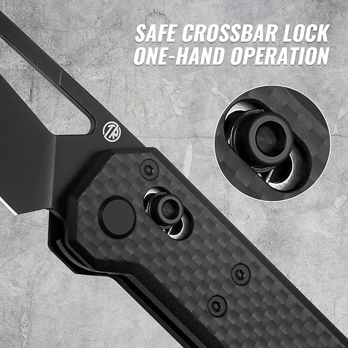 Tarcus Folding Pocket Knife, 3.5" D2 Steel DLC Blade Carbon Fiber Overlay Handle, Lightweight EDC Knife with Crossbar Lock for Men and Women, Ideal for Camping, Hiking, and Survival