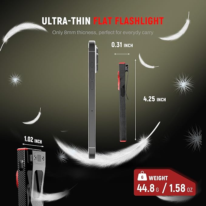 lexall EDC Flashlight, 2 Pack 800Lumen Rechargeable Pocket Flat Flashlight, Magnetic LED Flashlight with Clip, Dimmable Mini Area Light for Car Repairs/Inspection/Travel/Emergency/Camping