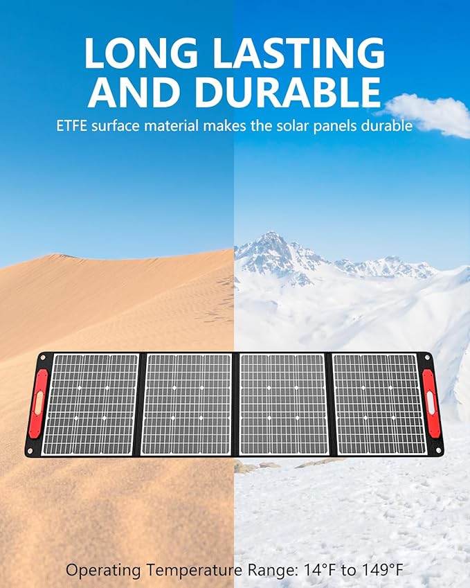ELECAENTA 200W Portable Solar Panel, 25% High Efficiency (Upgraded Version), Ultra Light with Kickstands, Flexible and Foldable ETFE Solar Charger for Power Station Outdoor Camping RV Home Backup