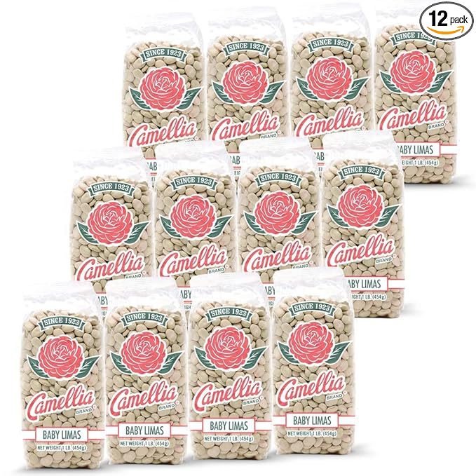Camellia Brand Dried Baby Lima Beans ??Premium Small White Butter Beans for Southern Cooking, Succotash, Soups, Stews, and Healthy Vegetarian Meals ??Non-GMO, Gluten-Free, High Protein 1 Pound (Pack of 12)