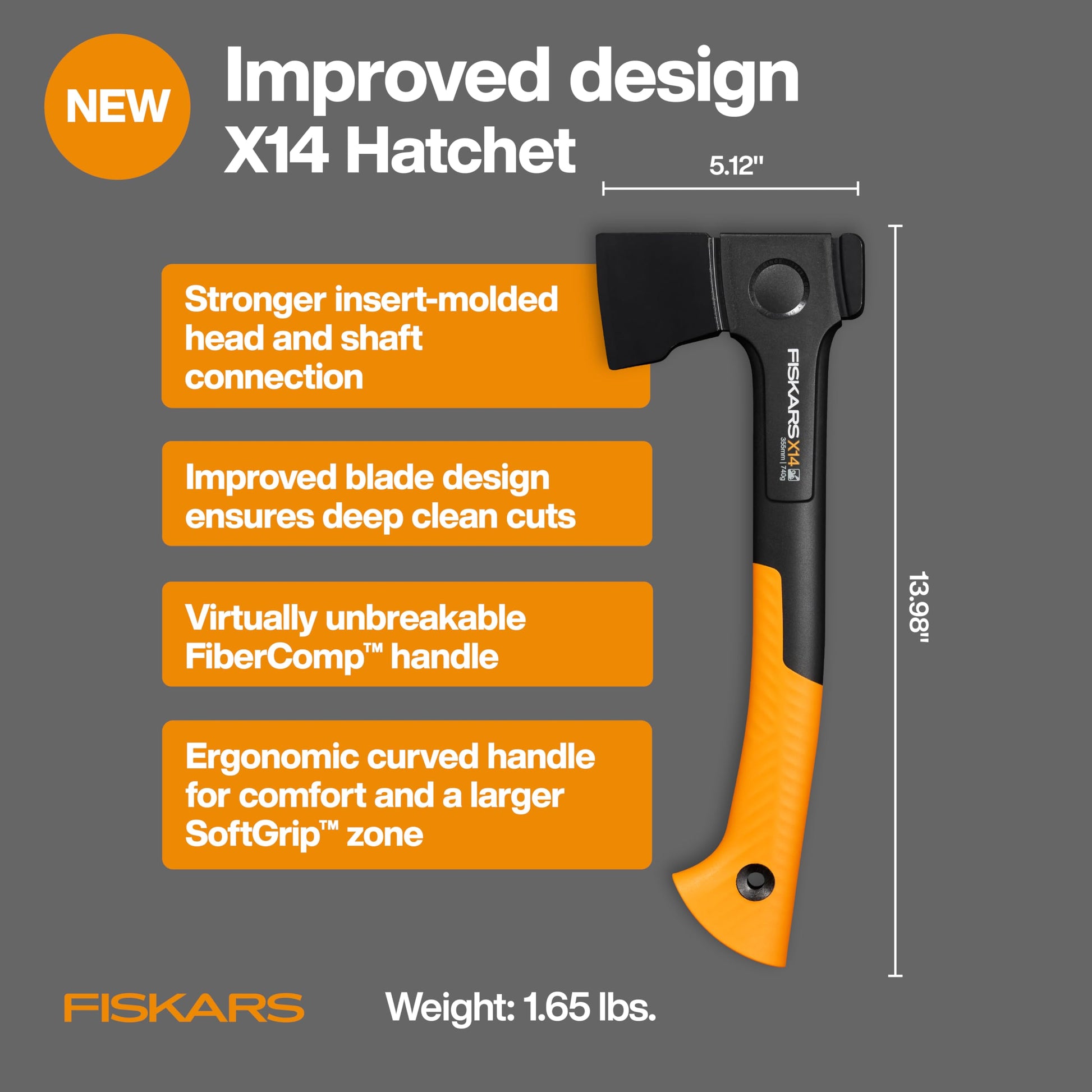 Fiskars X14 Universal Axe 14", Camping Hatchet for Chopping Wood Kindling