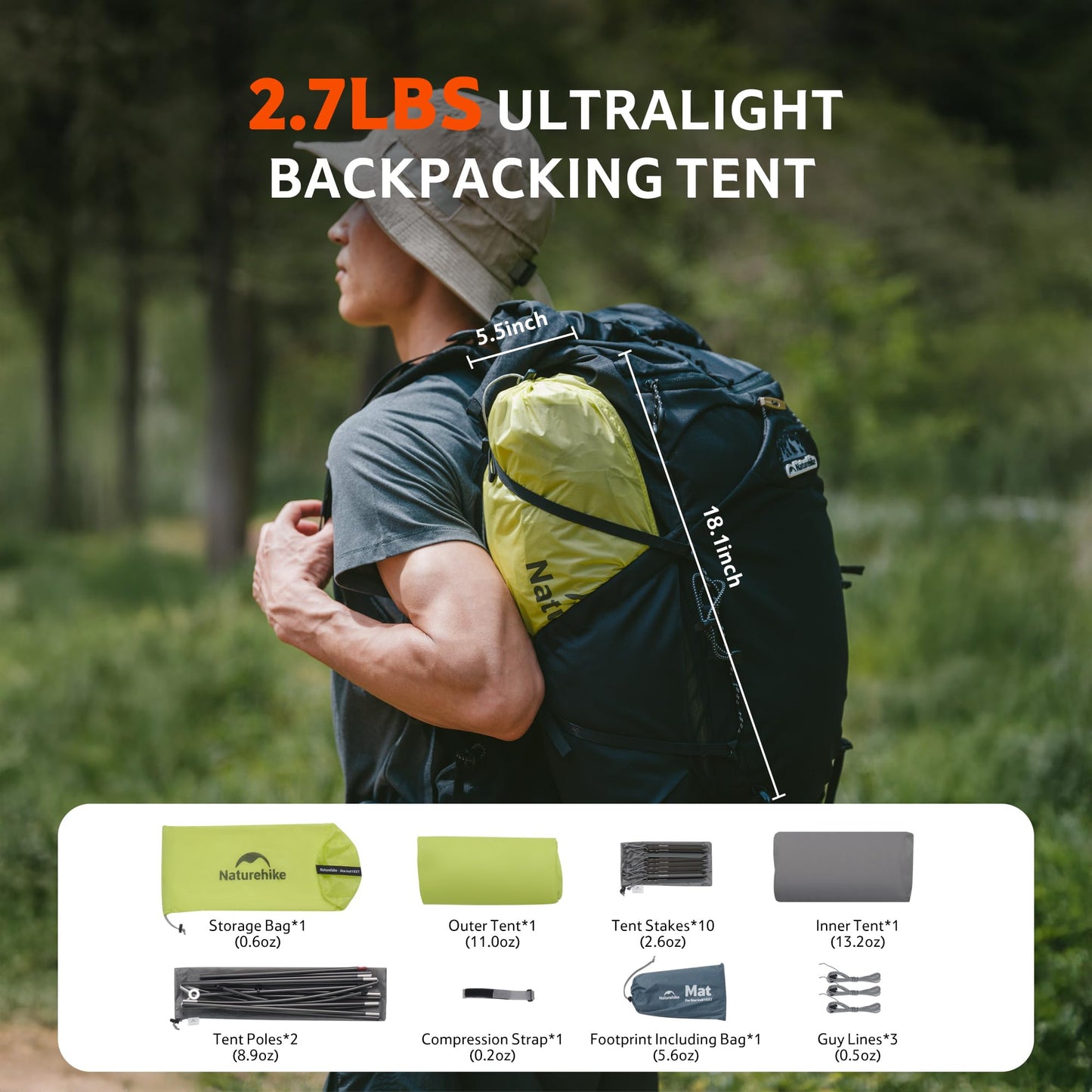 Naturehike Star Trail Ultralight Backpacking Tent, 2.3lb One Person Tent, 2.76 lb 2 Person Tents