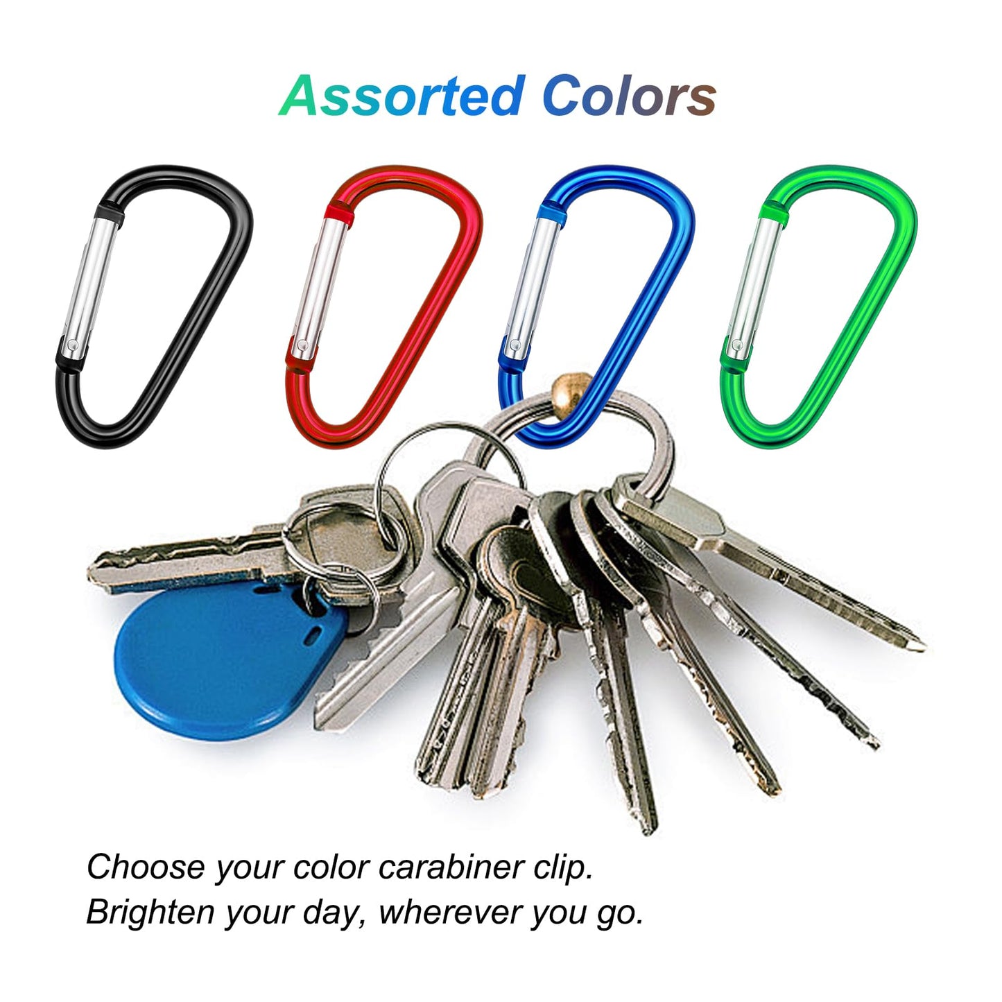 Carabiner Clip Multi Size Pack, Aluminum Carabiner Includes Small 2 Inch Carbineers, Medium 2.3" D
