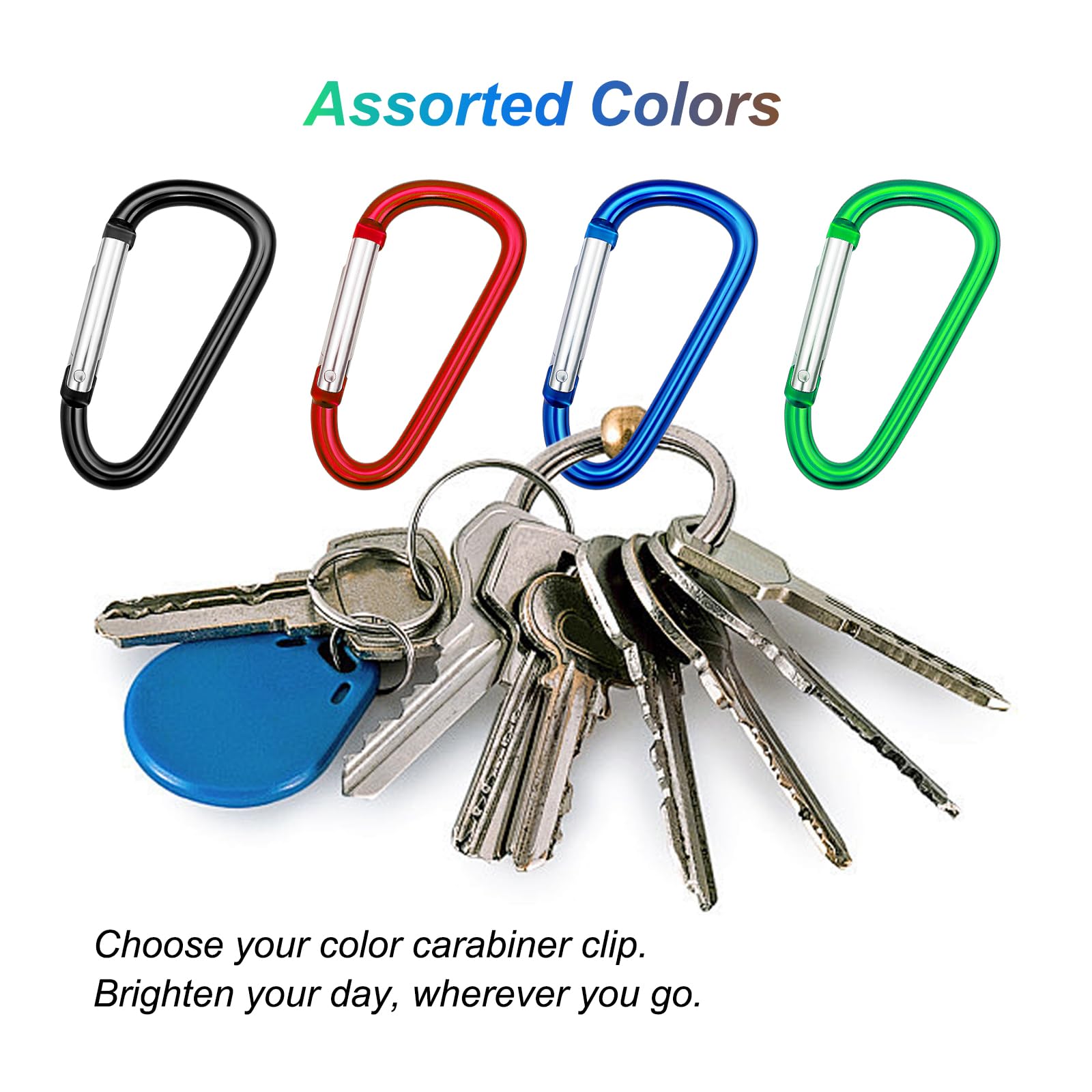 Carabiner Clip Multi Size Pack, Aluminum Carabiner Includes Small 2 Inch Carbineers, Medium 2.3" D