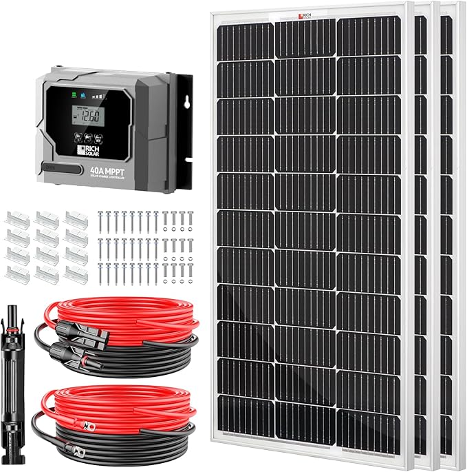 RICH SOLAR 300 Watt Solar Kit Contains 3 High Efficiency 100W Monocrystalline Panels with 9 busbars and 40A MPPT Controller