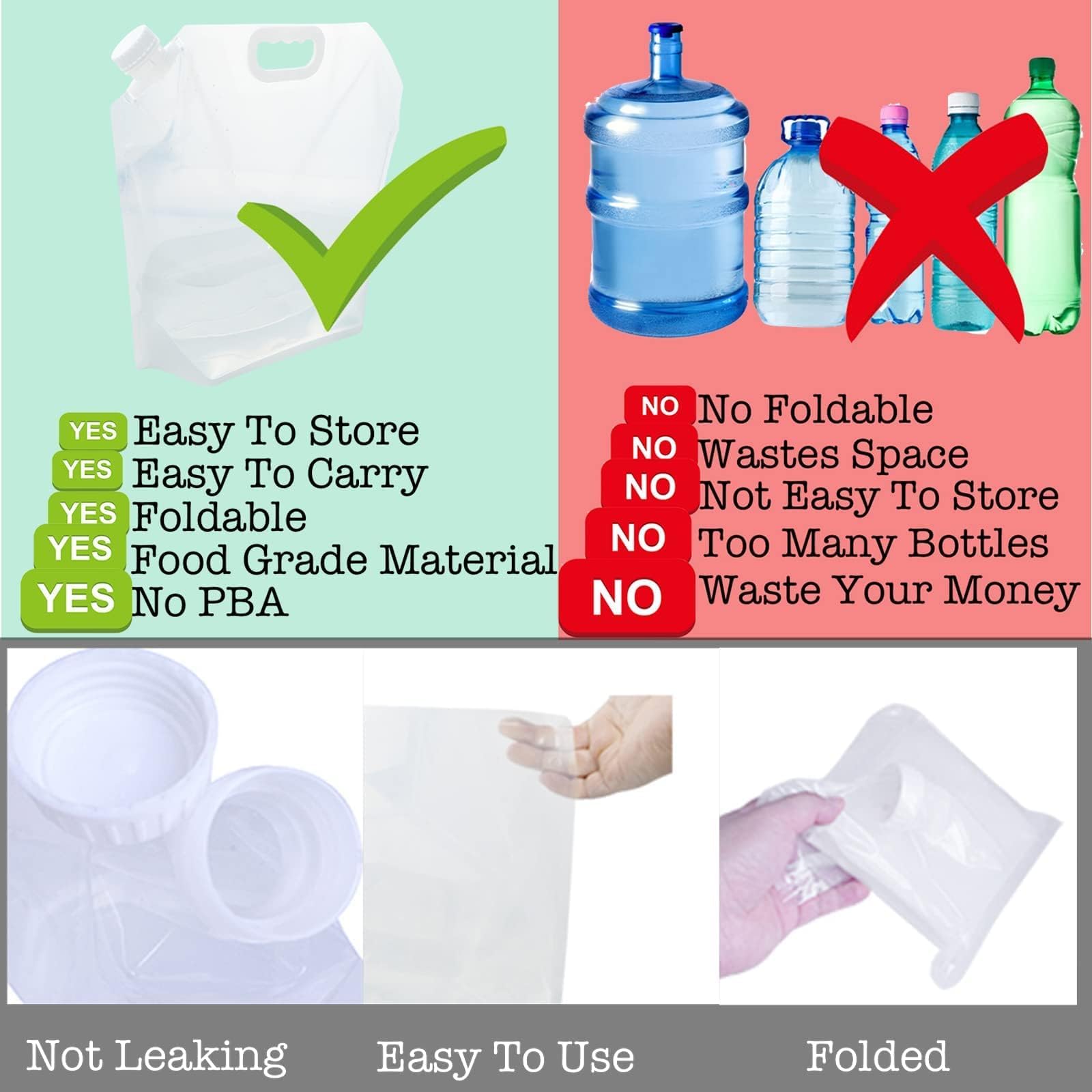 WMXWAN 16-Pack Collapsible Water Containers (2.6 Gallon / 10L Each) - BPA Free Water Storage Bags