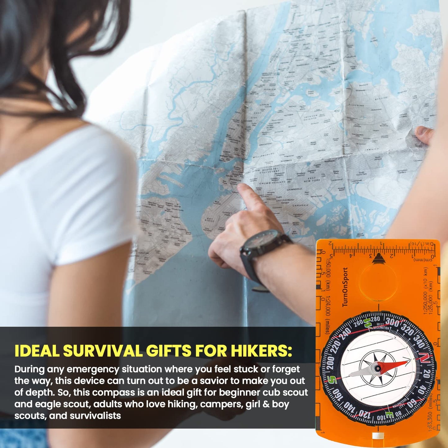 Orienteering Compass Advanced Scout for Hiking Camping Navigation Orange