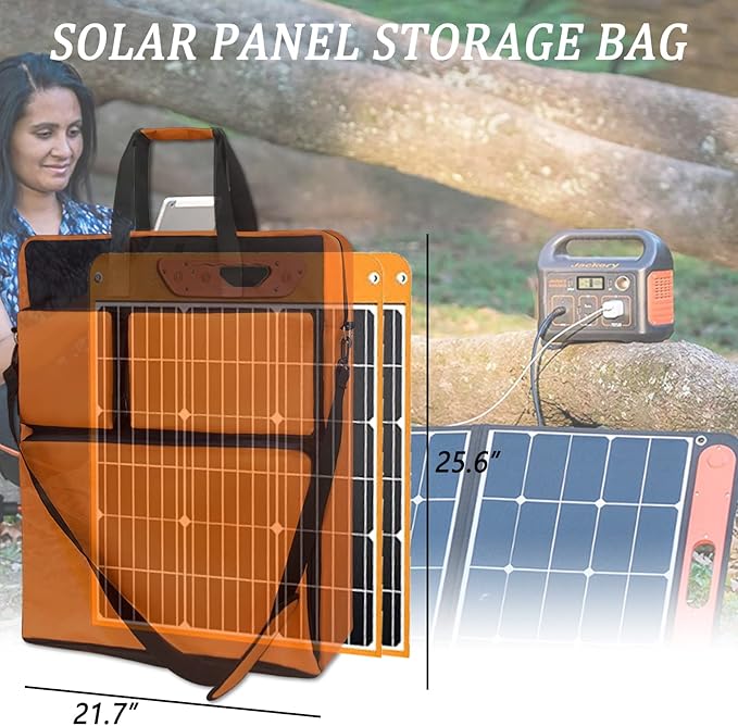 Padded Utility Solar Panel Bag,for Jackery 100 watt Solar Panel,Double Layer Design, Can Hold 2 Battery Panels,Orange