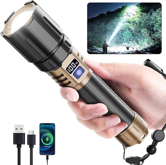 Rechargeable Flashlights High Lumens, Super Bright LED Powerful Tactical Flashlight, High Powered Flashlight, 5 Modes Zoomable Waterproof Handhel Flash Lights for Emergency Home Camping Hiking Outdoor