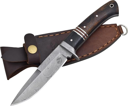 Knives Ranch Handmade 9-3/4" Hunting Knife - Full Tang Construction - Excellent Edge Retention - Rosewood Handle - Genuine Leather Sheath (3052-IRW)