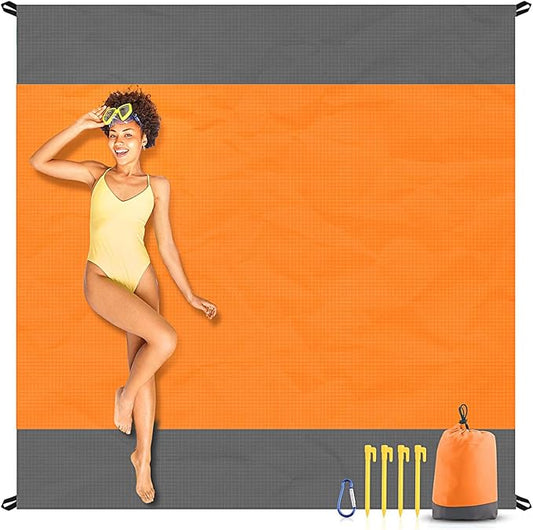 EASYFUN Beach Blanket Sandproof Oversized, 79''×83'' Extra Large Beach Mat, Portable Picnic Mat for Travel Camping Hiking, Lightweight Beach Essentials Family Water Resistant Mat Nylon 210T