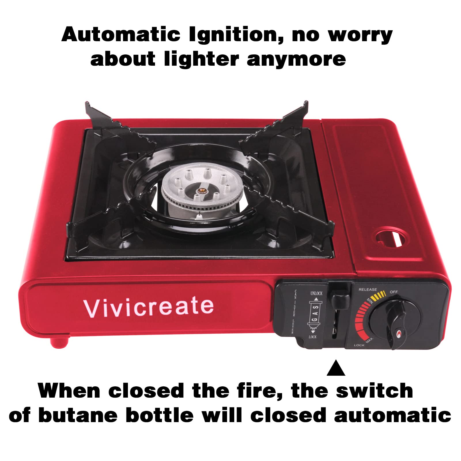 Vivicreate Portable Butane Stove 8500 BTU, Butane Stove with Auto Ignition for Camping, Lightweight