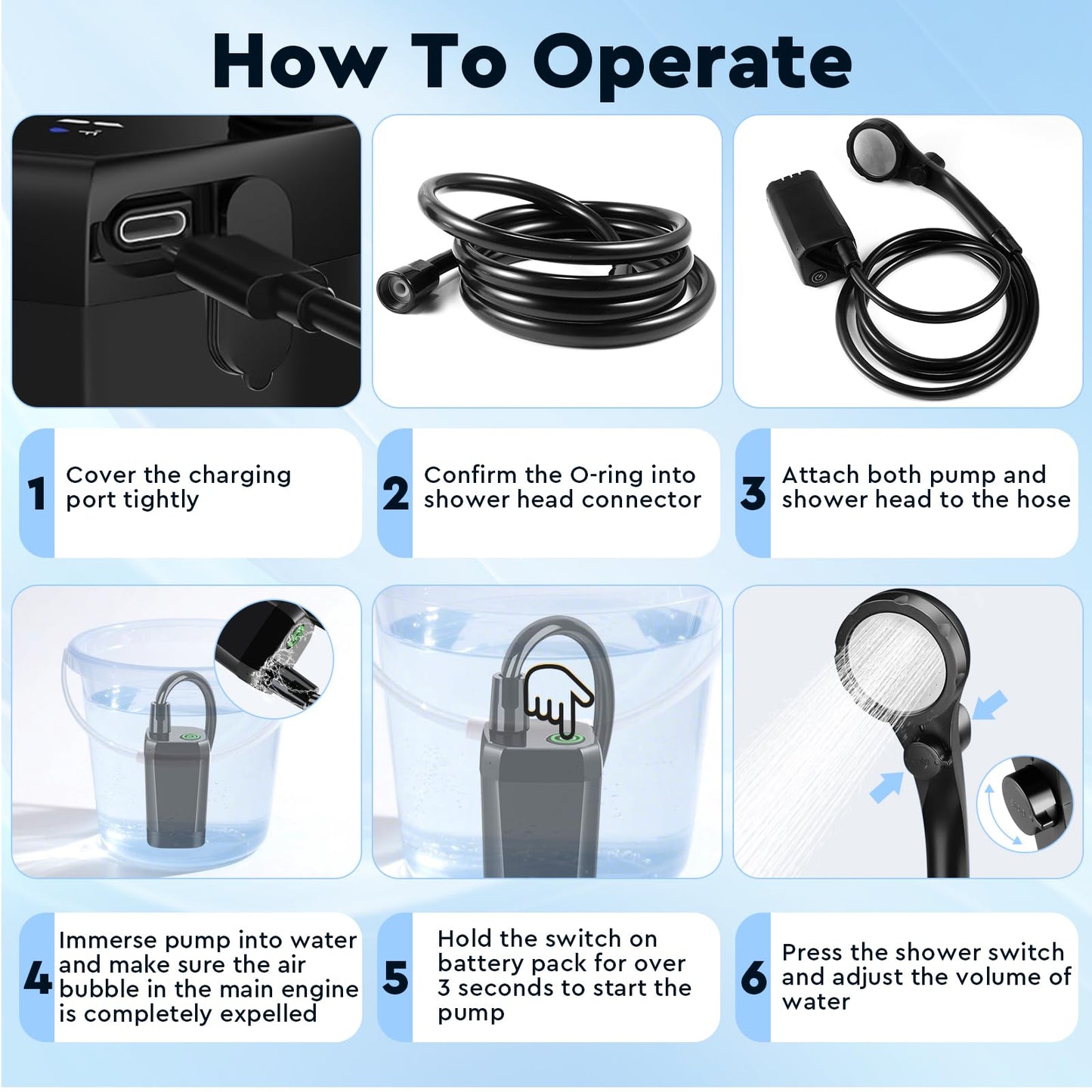 Fotgear Portable Camping Shower, 6000mAh Rechargeable Outdoor Shower Pump