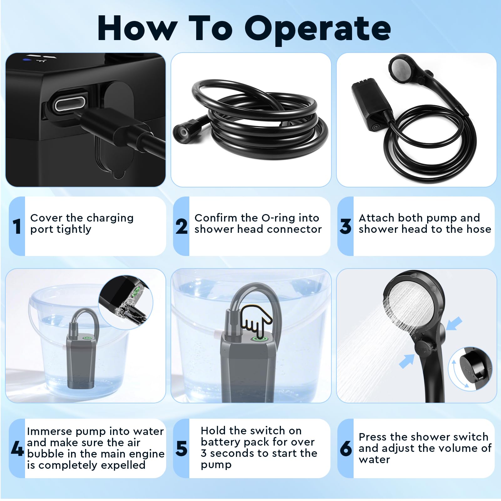 Fotgear Portable Camping Shower, 6000mAh Rechargeable Outdoor Shower Pump