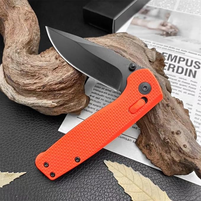 Goshawk Orange Daily Carry Rugged EDC Ambidextrous Pocket Folding Knife, 2.79 Inch 440C Manual Studs Open Black Blade and Nylon Fiberglass Handle, Assisted Opening Tactical Knife for Camping