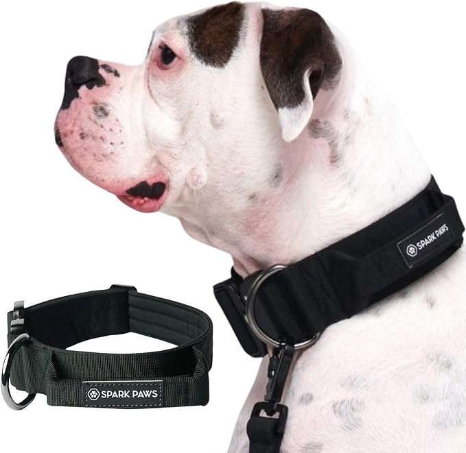 Spark Paws Tactical Dog Collar - Heavy Duty, Premium Quality, Thick and Durable for Large and Medium Dogs - Black - L - 1.5"