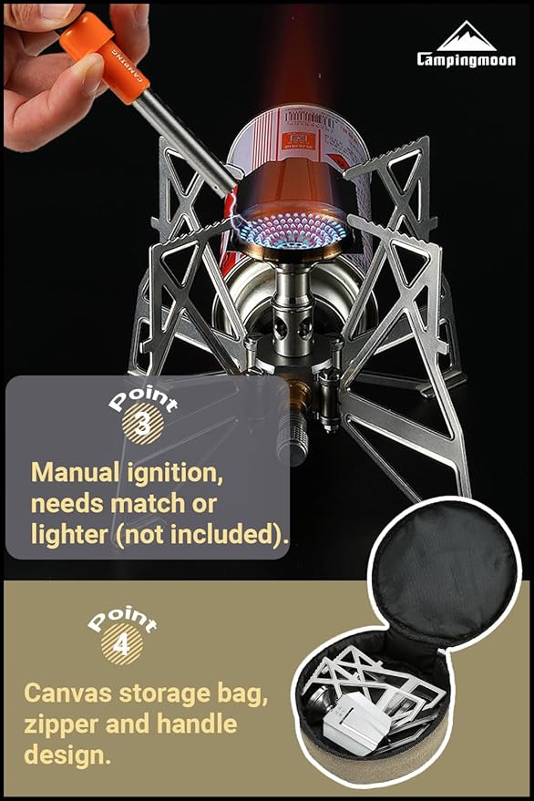 CAMPINGMOON Butane Camping Stove Portable Regulator Single Burner w/Storage Bag XD-3 (Silver w/o igniter)
