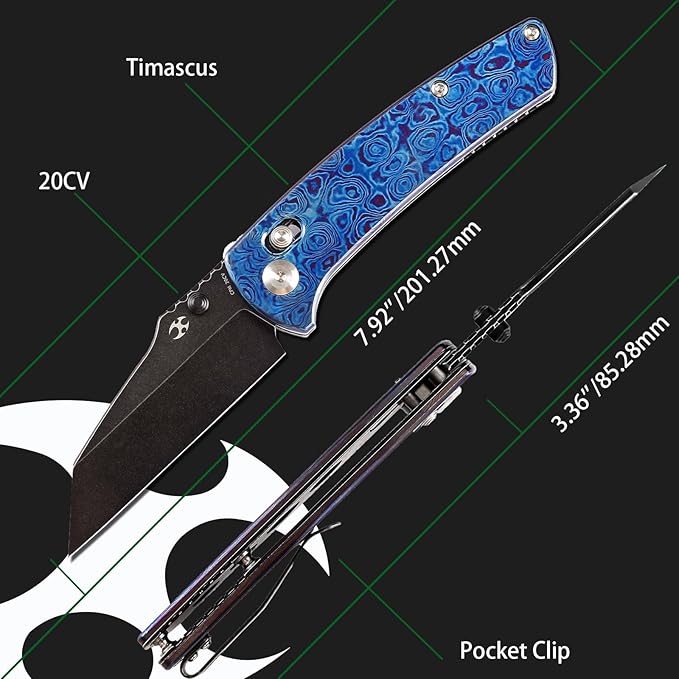 KANSEPT Elite Main Street Pocket Knife, 3.36'' Blackwash 20CV Sharp Tanto Blade, Timascus Handle with Axis Lock and Thumb Stud, Perfect Clip for EDC, Camping Survival Folding knives K1015M1