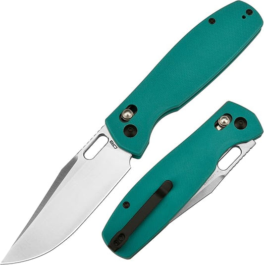 CJRB Prado Pocket Knife 3.76" AR-RPM9 Sand Polish Steel Blade G10 Handle Crossbar Lock Folding Pocket Knife for Men Outdoor Survival Camping and EDC, J1936 Aqua Green