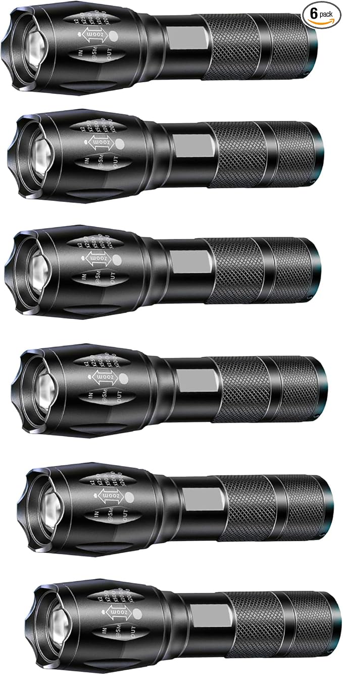 LED Tactical Flashlights - High Lumen, 5 Modes, Zoomable Beam, Mini Flashlights for EDC and Emergency Use,6-Pack