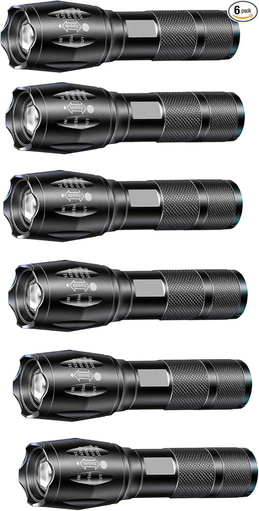 LED Tactical Flashlights - High Lumen, 5 Modes, Zoomable Beam, Mini Flashlights for EDC and Emergency Use,6-Pack