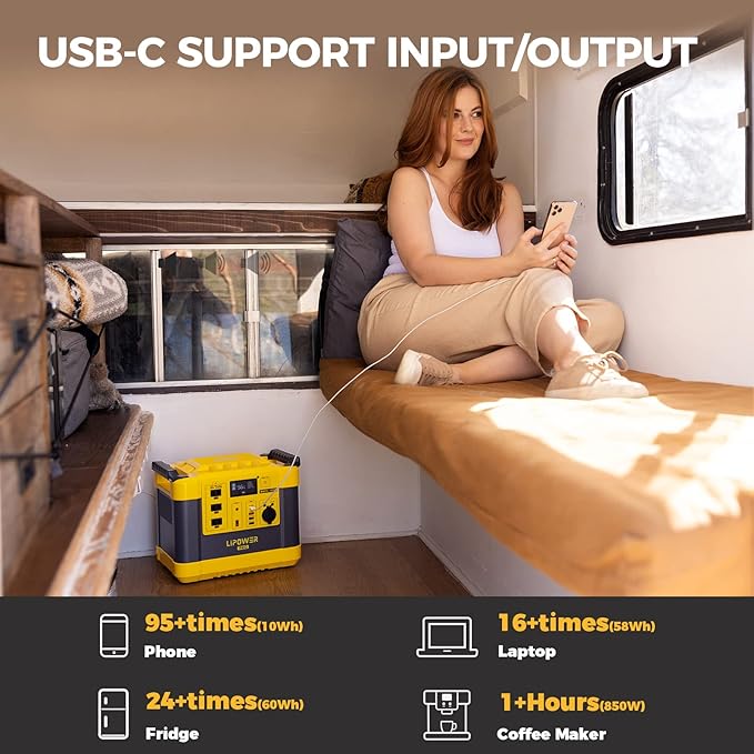 Lipower Solar Generator, 1120Wh Power Station 3 * 1000W AC Outlets(2000W peak), 60W USB-C Output, Generator for Camping, CPAP, Home BackupYellow+1 Solar Panel
