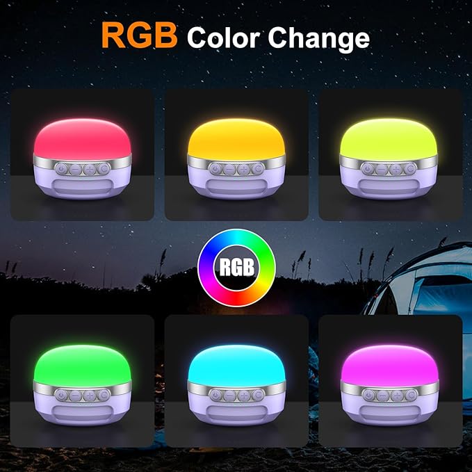 LED Camping Lantern Rechargeable 1400LM, Up to 420H Running Time Camping Tent RGB Light, 10400mAh Emergency Hanging Light for Hurricane, Power Outages, Home, Hiking,Violet