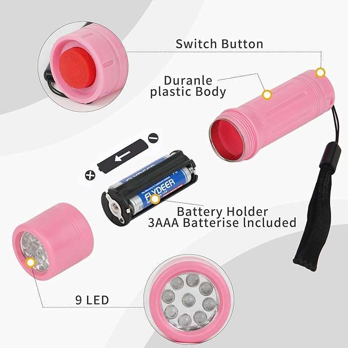 50 Pack 9-LED Mini Flashlight Bulk, Small Multicolor Flashlights with Lanyard, Batteries Included, for Hurricane Supplies Party Favors, Christmas Gifts Stocking Stuffer
