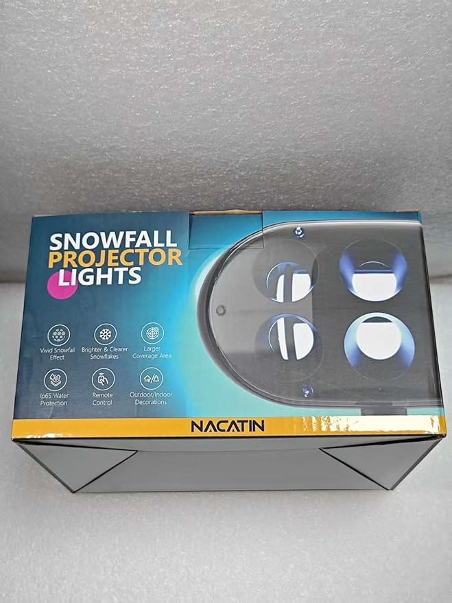 NACATIN Snowfall LED Projector Lights - 2025 Upgrade Christmas Snowflake Projector Lights Outdoor, Christmas Snow Light,Snow Falling Projector Lamp Dynamic Snow Effect for Xmas, Halloween, Party