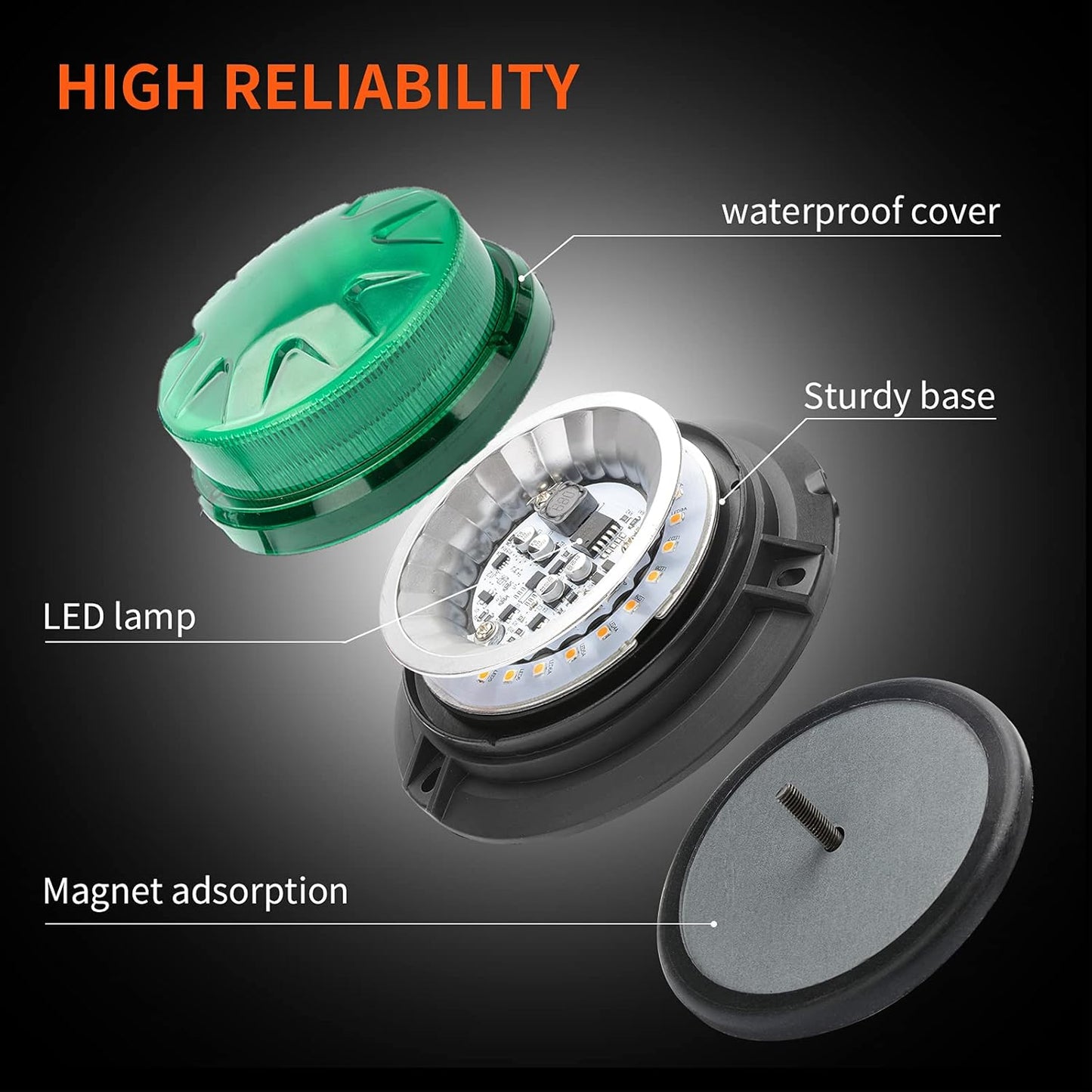 24 LED Emergency Strobe Beacon Light, Magnetic Mount Warning Signal Lamp, 12V-24V Waterproof Flashing Safety Light for Trucks, Forklifts, Tractors & Construction Vehicles (Green/Amber/Blue/Red)