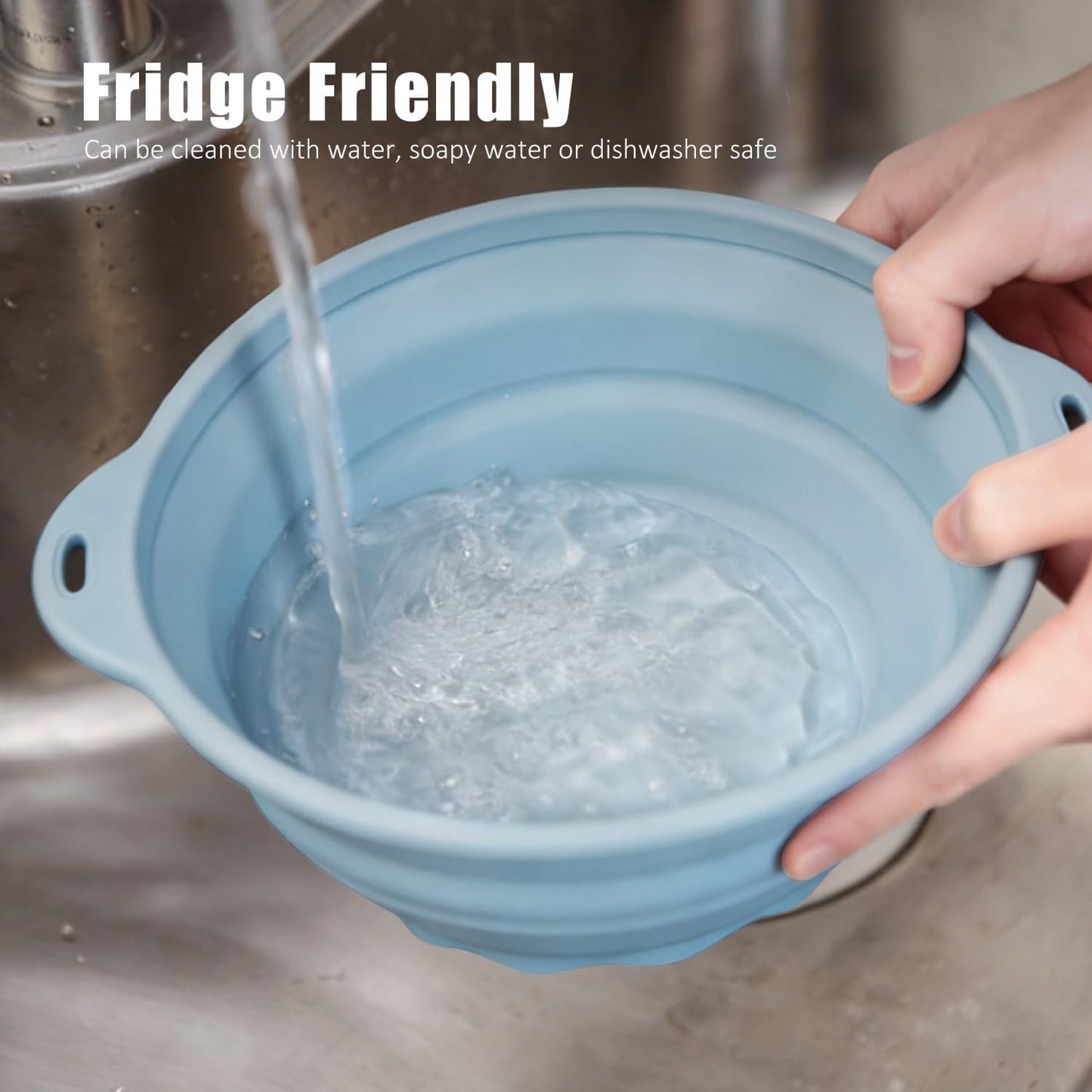 Collapsible Silicone Mixing Bowl - 1800ml(60 fl oz) - BPA Free, Dishwasher Safe, Non-Slip Base Space Saving for Kitchen, Camping & Travel (Grey)