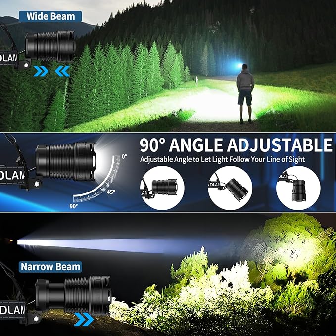 Cinlinso Headlamp Rechargeable, 2 Pack 99,000 Lumens Super Bright LED Head Lamp with 4 Modes, 90° Adjustable Head Lights for Forehead, IPX6 Waterproof HeadLamps for Adults Camping Hunting
