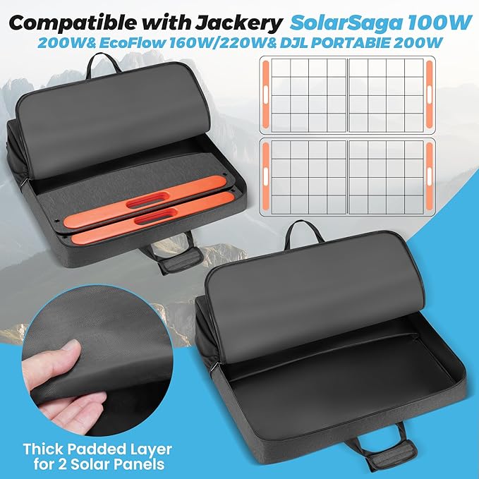 Travel Carrying Case Compatible with Jackery& BLUETTI& Anker 100W 200W and GRECELL Solar Generator 100W 200W&200W Pro, Solar Panel Storage Bag, Padded Carrying Case for 2 Panels with Multiple Pocket
