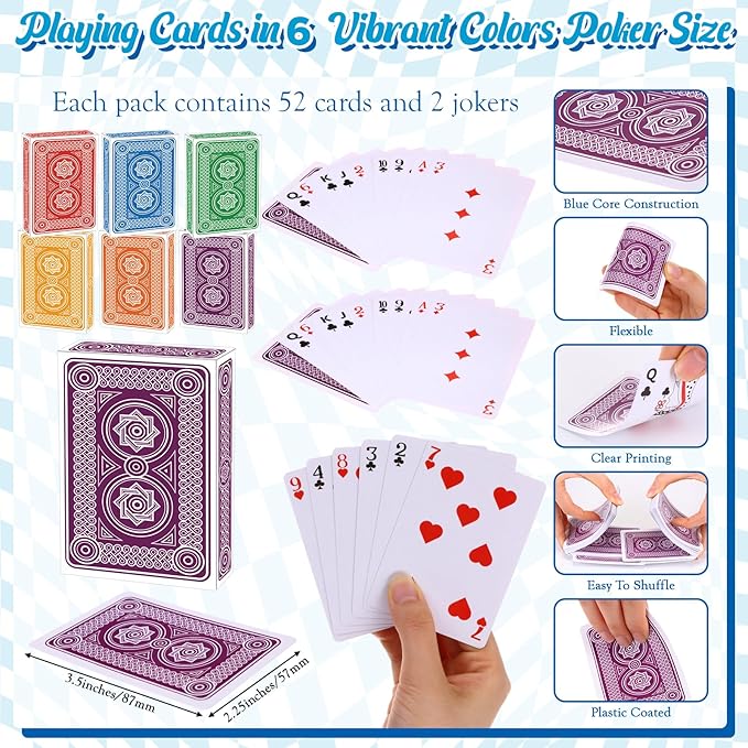 Zubebe 654 Pack Poker Keno Game Set, 6 Deck of Multicolor Playing Cards, 600 Transparent Scoring Chips, Large Boards, Poker Bingo Set Keno Board Game for Family Gathering Casino Play Night (Mixcolor)
