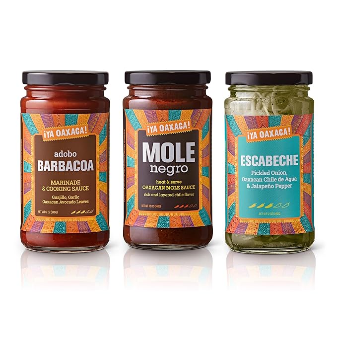 Ya Oaxaca - Variety Pack - Includes 1 Jar Each Mole Negro, Escabeche, & Barbacoa Marinade - Great Marinade for Chicken, Pork, or Veggies - Non-GMO, Gluten Free - 12oz (Pack of 3)