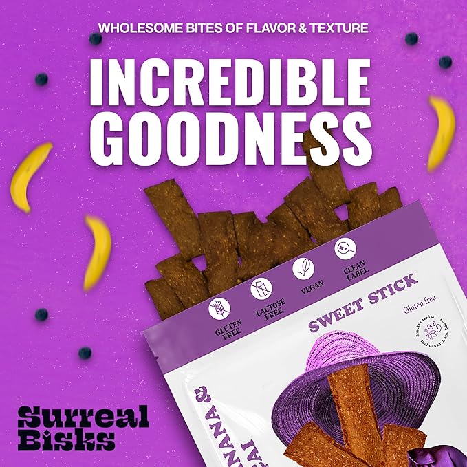 Surreal Bisks Nutritious 4-pack Snack Bundle - Mixed Snack (2oz) & 3 Sticks (3/4oz each) - Banana & Açaí, Apple & Cinnamon, and Cassava & Rosemary - Healthy, Vegan, Gluten-Free Treats