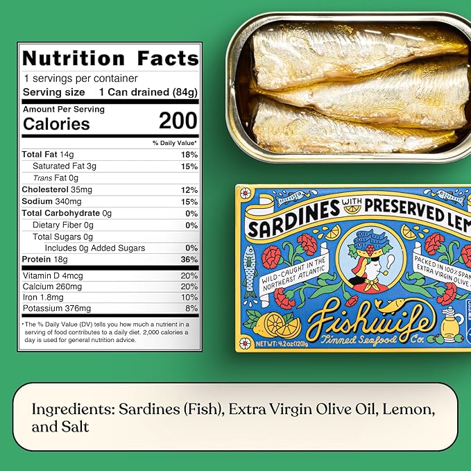 Fishwife Sardine Quad 4-Pack (2x Sardines with Lemon, 2x Sardines with Hot Pepper) | Wild-Caught & Hand-Packed with Spanish Extra Virgin Olive Oil | MSC-Certified Sustainable Seafood, High Protein, Gluten Free, Paleo Friendly, Keto Friendly, Omega-3s