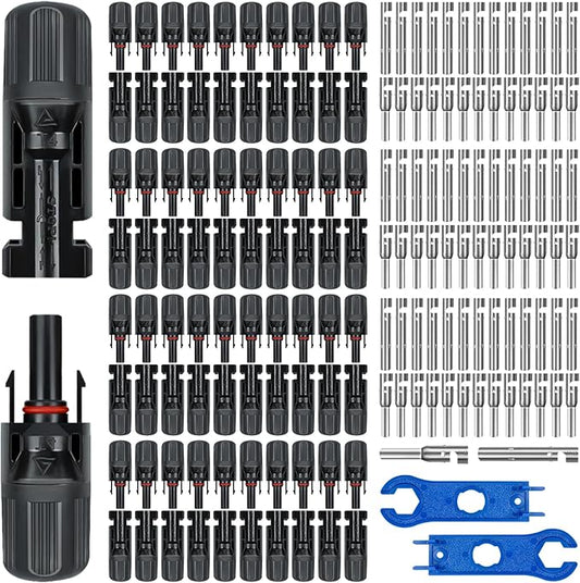 80PCS Solar Connectors, 40 Pairs IP67 Waterproof Solar Panel Connectors with 2 Spanners, Suitable for Solar Wire 14-10 awg.(Without Solar Crimper)
