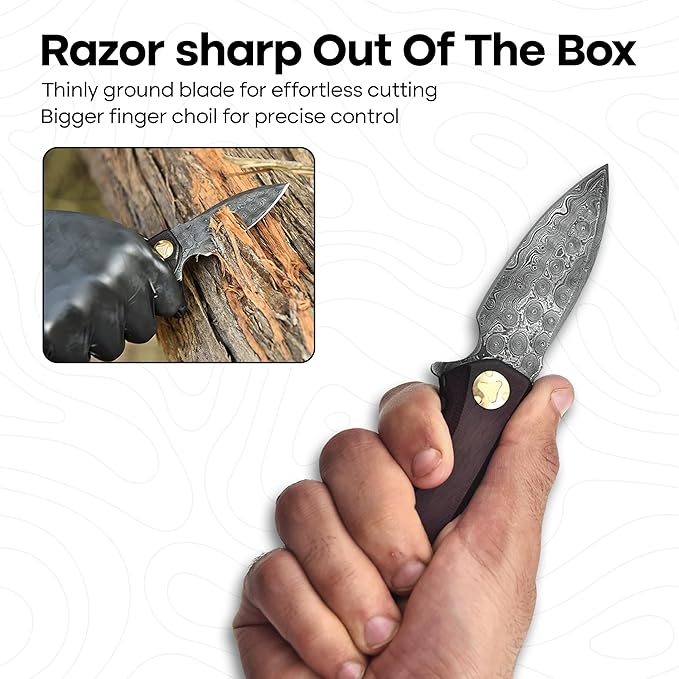 Damascus Pocket Knife with Clip, Damascus Steel Folding Knives for Men Women - EDC Knife with Sheath for Camping, Hiking