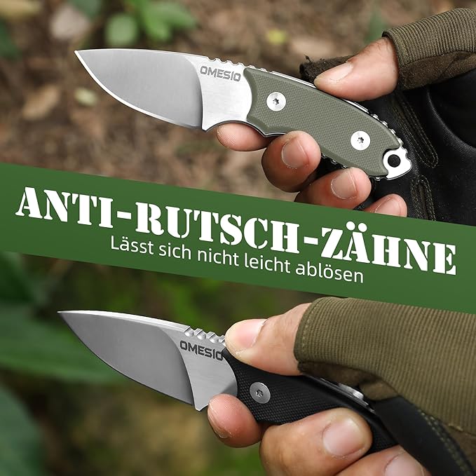 Omesio Neck Knife, 5.43" Neck Knife with Sheath and Necklace, Full Tang Small Fixed Blad Knife D2 Steel 2.17-Inch Blade G10 Handle for Outdoor, Survival, Camping, Tactical