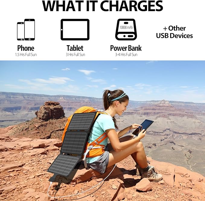 20W Portable Foldable ETFE Solar Panel Charger 5V USB-A*2 Lightweight IP67 Waterproof for Phone Power Bank Tablet Hiking Camping Backpacking