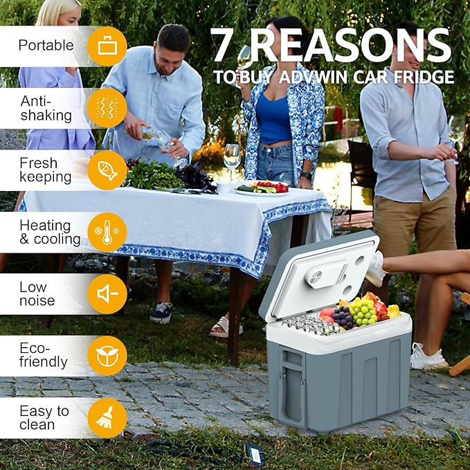 advwin 12V Electric Car Cooler & Warmer with Wheels & Handle, 48 Quart (45 L) 12 Volt DC & 110V AC Portable Thermoelectric Fridge Plug in for Car/RV/Camping/Travelling (45L Cooler & Warmer)
