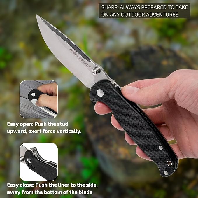 REALSTEEL H6 Blue Sheep Folding Pocket Knife,Nail Nick, 3.74" 14C28N Satin Blade, Thumb Stud, G10 Handle, 5oz, Tip-up Pocket Clip, EDC, Gifts, Camping Hiking Hunting(Drop Point Satin)