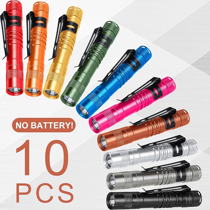 Hortsun 10 Pcs Mini Flashlight Bulk LED Pen with Pocket Small Flashlight with Clip for Outdoor Father's Day Gift for Men(3.54 Inch,Fresh Color)