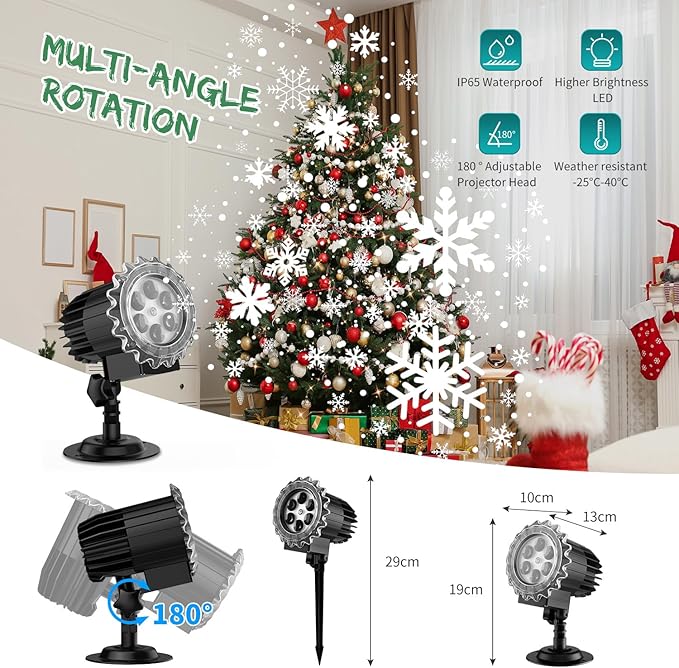 Christmas Snowfall Projector Lights, MILPROX Indoor Outdoor Holiday Snowflake Projector Lights, Clear Rotating Snow Falling Lamp for Halloween Xmas Party Garden Landscape Decoration（Snow Spots）